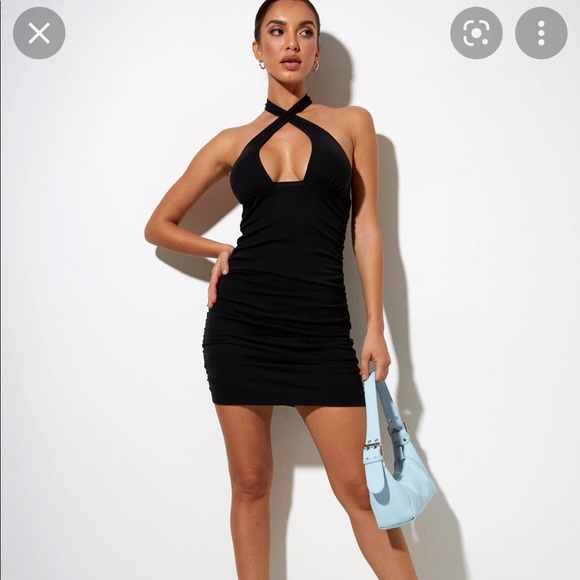 Motel rocks black wrap around halter cross neck matita dual mini and midi dress - Picture 3 of 11